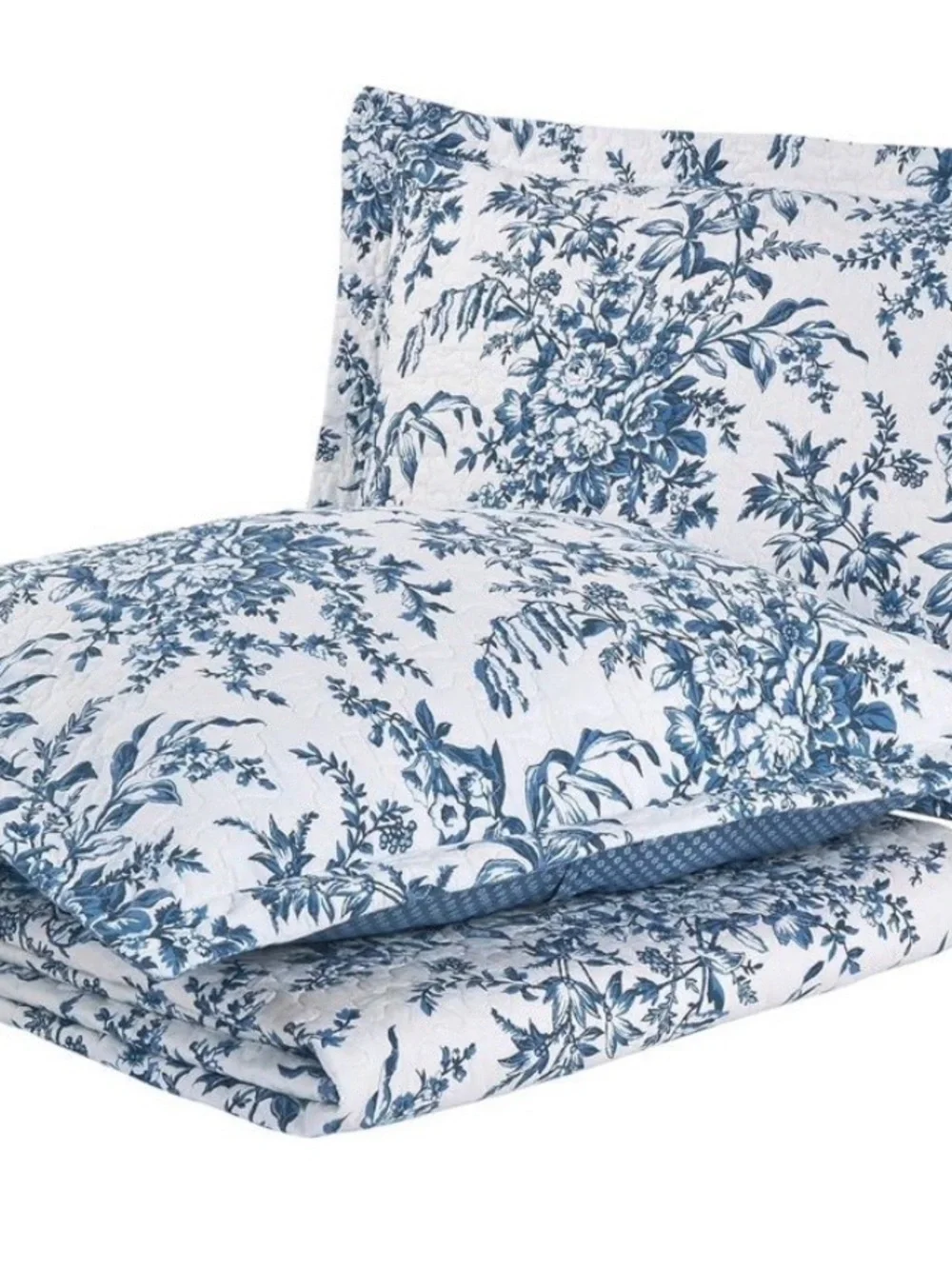 Blue Botanical Cotton Quilt Set - Classic Floral Bedding